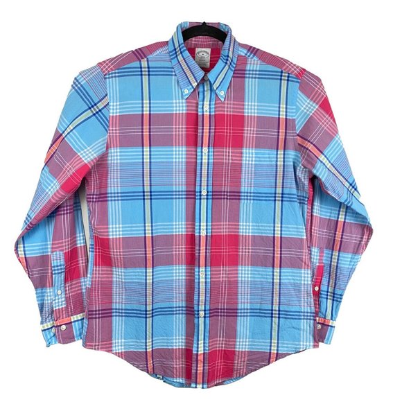 Brooks Brothers Regent Blue Pink Plaid Button Up Shirt Long Sleeve Medium - Picture 1 of 9